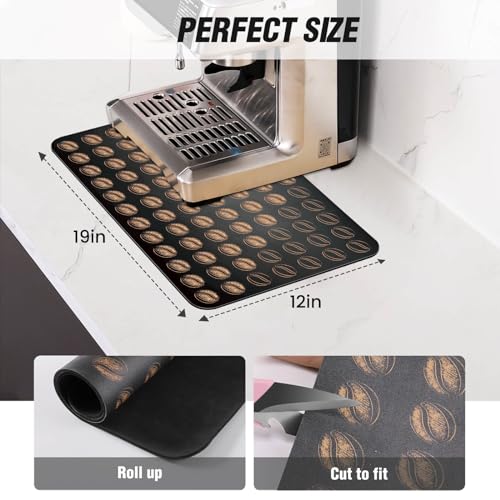 DK177 Coffee Mat Coffee Bar Mat Hide Stain Absorbent Drying Mat with Waterproof Rubber Backing Fit Under Coffee Maker Coffee Machine Coffee Pot Espresso Machine Coffee Bar Accessories
