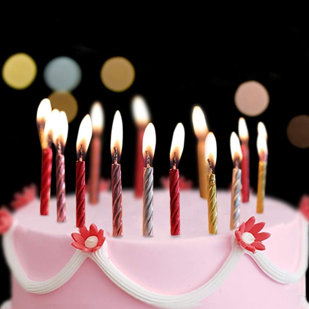 Cake Candles in Holders,Metallic Gold Cake Candles,Short Thin Wedding Birthday Candles Set,Party Supplies,Cake Decoration,10 Pack Candles (Multi-colored-10)