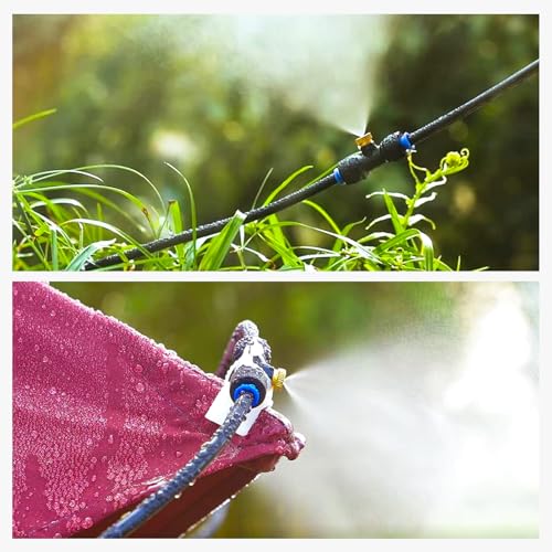 Image of HOMENOTE Misting Cooling System 59FT (18M) Misting Line + 26 Brass Mist Nozzles + a Brass Adapter(3 /4 inch) Outdoor Mister for Patio Garden Greenhouse Trampoline for waterpark