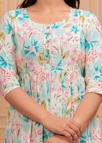Image of Women's Pure Cotton Floral Printed Maternity Feeding Kurti with Zipper Feeding Dress for Women Feeding Gown