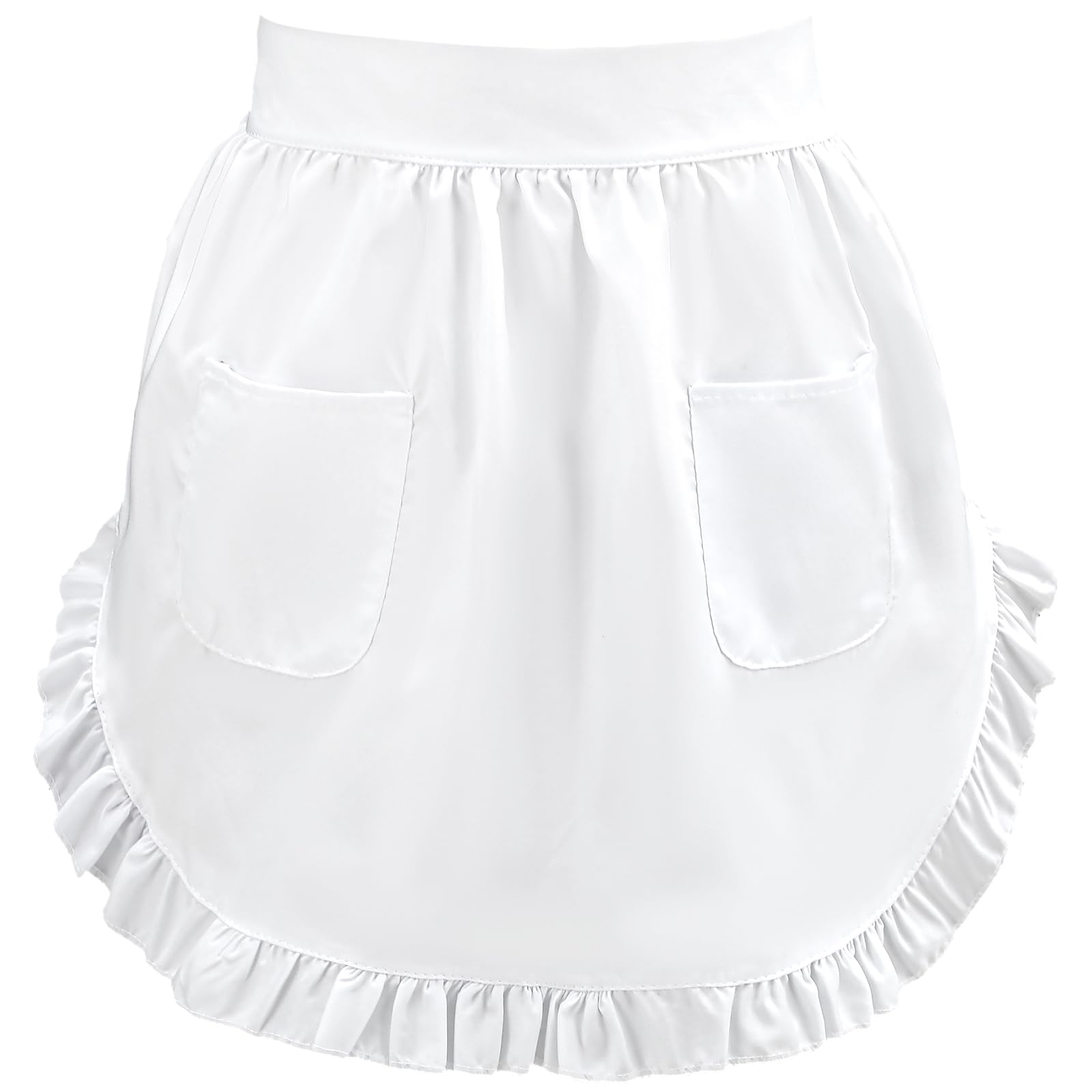 Xinjoduz Women Waist Apron with Pockets, White Aprons Adjustable Vintage Ruffle Half Apron Retro Maid Cosplay Costume for Restaurant Waitress Cooking Accessories Kitchen Cleaning