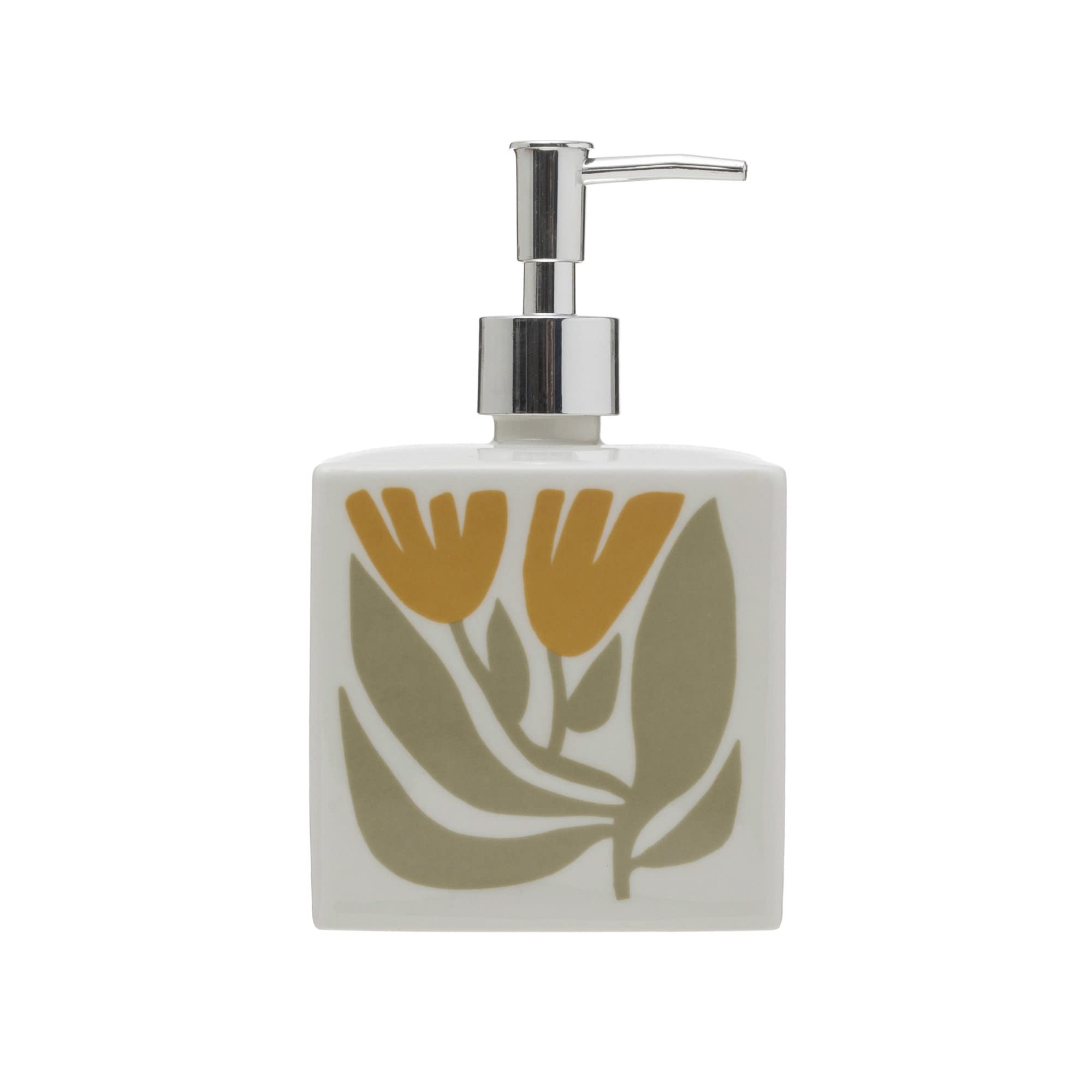 Creative Co-Op Floral Hand Stamped Stoneware Soap Dispenser with Pump, Multicolor, 4" L x 4" W x 7" H