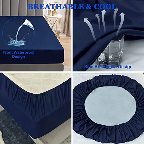 Sufdari Waterproof Mattress Protector King,150x200cm Mattress Cover for Bed,30cm Deep Pocket Fitted Sheet Style Mattress Protector with Elastic Rubber Band-Navy Blue - Image 4
