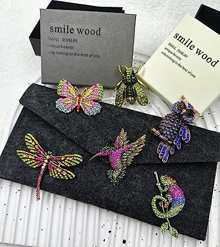 6 Pcs Women Brooches Bulk Set Rhinestone Colorful Animal Pin Crystal Vintage With Butterfly Owl Hummingbird Chameleon Dragonfly Brooch Pin Animal Shape Brooch Pins For Women Girls4