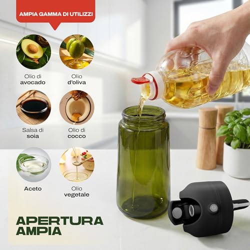 Portentum Spruzzino Olio Per Friggitrice Aria 470 Ml 2 In 1 Funzione Spray E Versamento – Oliera Spray Vetro Verde Protezione Dalla Luce – Etichette Multilingua – Nebulizzatore Insalate E Grigliate - 7