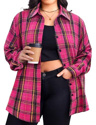 Chemise à carreaux en flanelle femme Zeagoo grande taille rose 56 plus