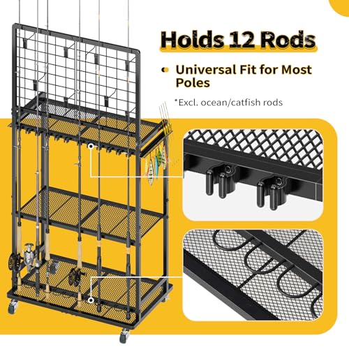 Save 40% on Heavy-Duty 3-Tier Fishing Rod Organizer with Wheels - Image 3