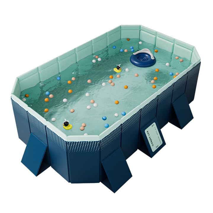 Kyaoayo Planschbecken füR Kinder, Faltbarer Nicht Aufblasbarer Familienpool, Erwachsene Gartenschwimmbad, Familienschwimmbad Sommer, Blau. (260×165×55 cm)