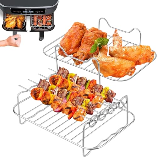 YANJINGSHE Air Fryer Rack Set 2-Tier with 4 Skewers Ninja AF300/400UK