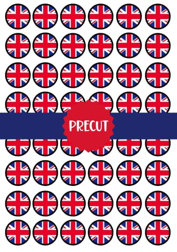 48 PRECUT Union Jack Edible Mini Cupcake Toppers - - wafer card disc cake decorations 48 x 3cm/1.18 Inch Discs