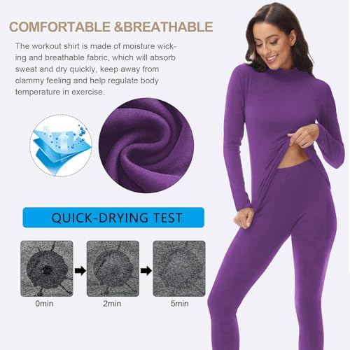 Image of Women's Mock Neck Thermal Underwear Winter Fleece Ultra-Soft Warm Base Layer Set