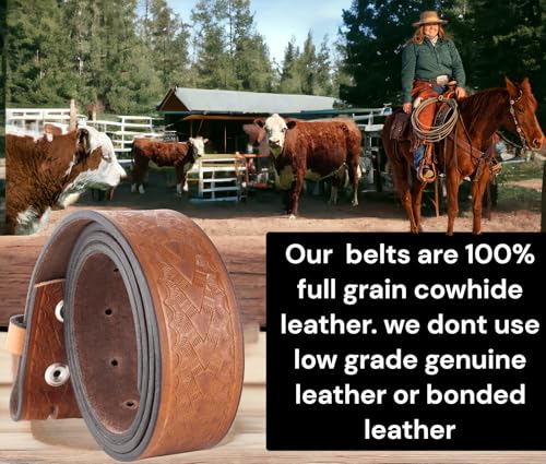 Image of F&L CLASSIC Western Belt without buckle for men - Full Grain Leather Cowboy Belts for jeans - One Piece Leather strap belt