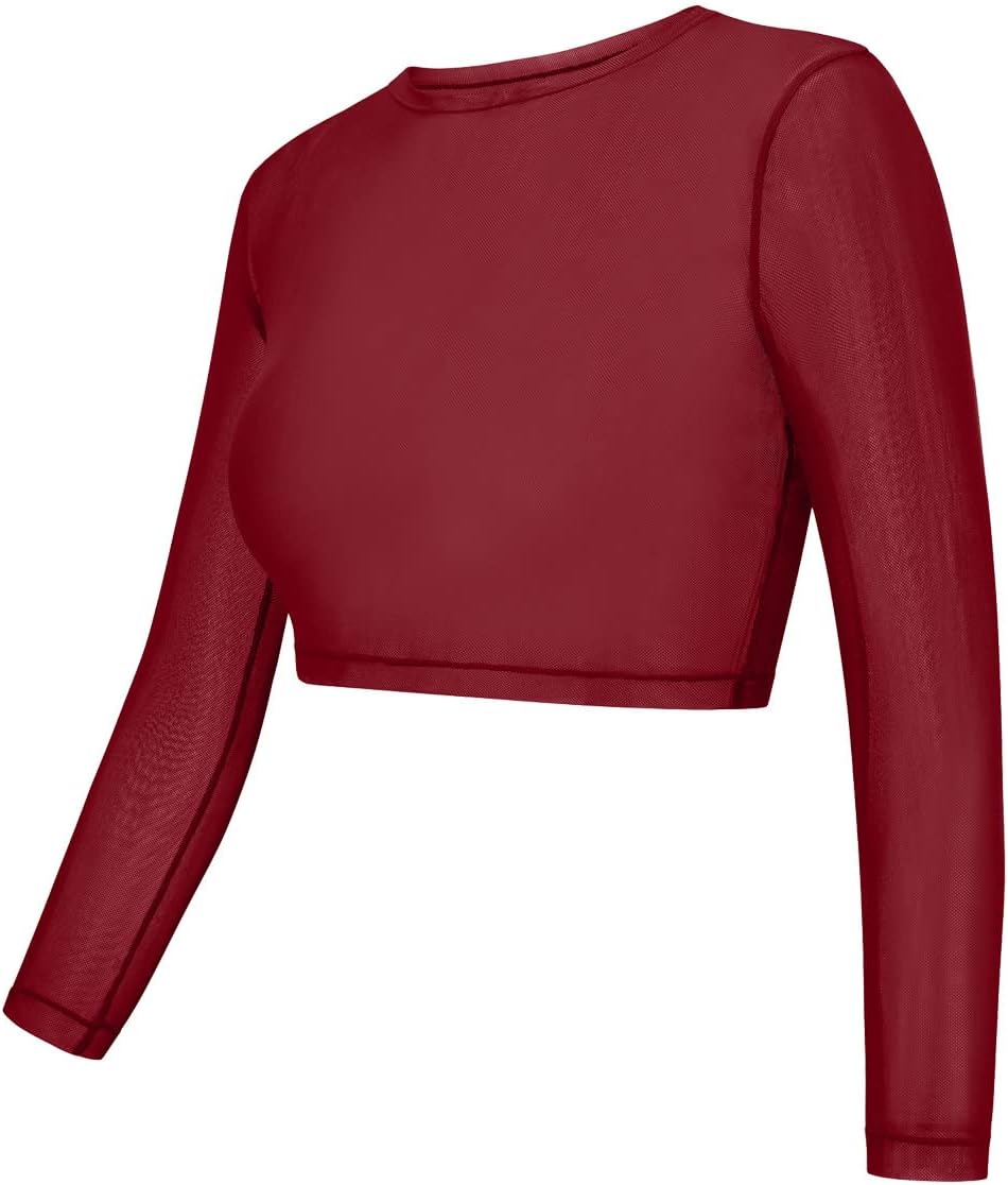 Dance Elite Long Sleeved Mesh Crop Top for Dance - Warmup Dance Tops for Women