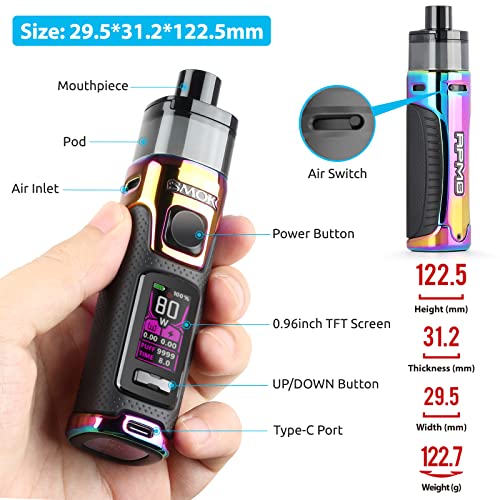 SMOK-RPM5-2000mAh-80W-E-Cigarette-Vape-Starter-Kit-2ml-Slide-Top-Pod-Airflow-Control-Vaping-USB-Type-C-Fast-Charging-TFT-Colorful-Display-2-RPM-3-Meshed-Coils-Ecig-No-Nicotine-Prism-Rainbow