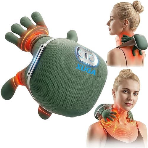 XUGA HM015 Bionic Heated Massager, Wireless Portable Shiatsu Neck and Back Massager, Electric Deep Tissue 4D Kneading Massage, Simulated Human Hand Design for Pain Relief and Muscle Relax