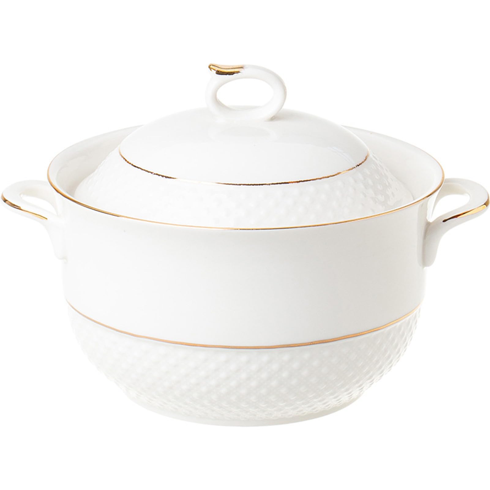 VHJdtE Ceramic stew pots, Small Copper Saucepans White Soup Tureen with Lid(Gold,1.8Quarts)