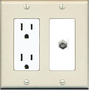 RiteAV Decorative Wall Plate - 15 Amp Power, 1 Coax, 2 Ethernet Ports In White