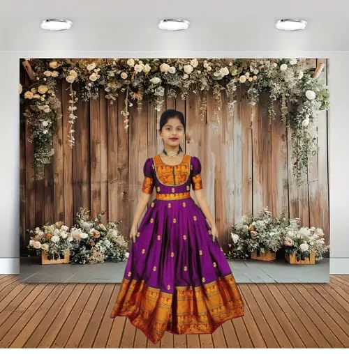 Image of Traditional Silk Kids Anarkali Dress - Purple & Gold Ethnic Wear for Special Occasions - 1PC