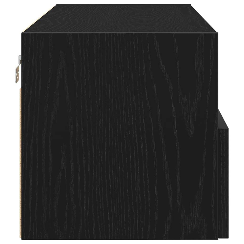 Porta TV da Parete Sospeso 2 Pz Rovere Nero Legno Ingegnerizzato | Credenza sospesa salvaspazio per il soggiorno con ante a cerniera e ripiani interni per decoder e accessori.