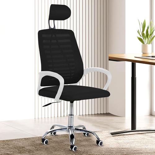 Image of Casa Copenhagen,Mesh Office Desk Chair,Rocking Chairs Ergonomic Computer Chair Adjustable High with Headrest and Comfortable Armrest Swivel Chair - Black Stone & White Handle