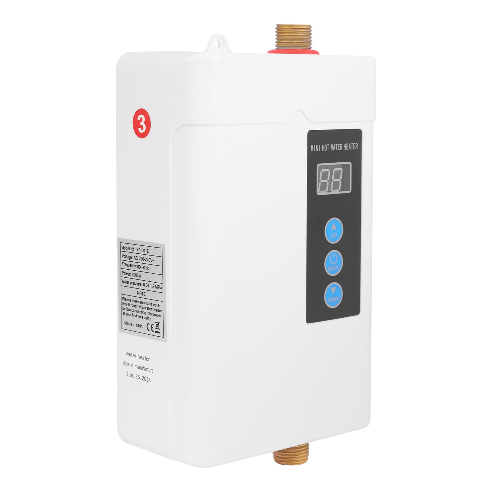 5000W Elektronischer Durchlauferhitzer Küche 30-55°C Warmwasserspeicher IPX4 Boiler 5L Untertischboiler Warmwasserboiler mit LED Bildschirm (Weiß)