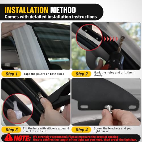 Image of Nilight 50 Inch Curved Light Bar Bracket for Ford Ranger 1993-2011 Pickup | for Ford Ranger 1993-2011 Pickup 4-Door or 2-Door, Upper Windshield Roof Cab Brackets