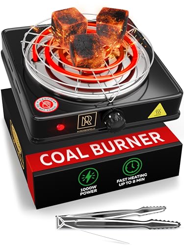 Shisha Coal Burner 1000W with grid - Coal Burner for Hookah Cubes Hookah Charcoal Burner Electric for Shisha with grill & FREE Hookah Tongs Hookah Stove - 304 Stainless Steel M. ROSENFELD | BLACK HEAT