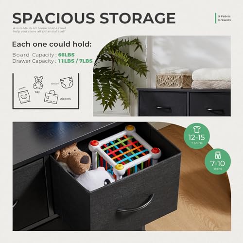 OLIXIS Dresser for Bedroom, 5 Storage Fabric Drawers, Metal Frame and Wooden Top, Tall Storage Drawer Dresser for Closet with Easy Pull Handles for Living Room, Entryway, Small Space Black - Image 5