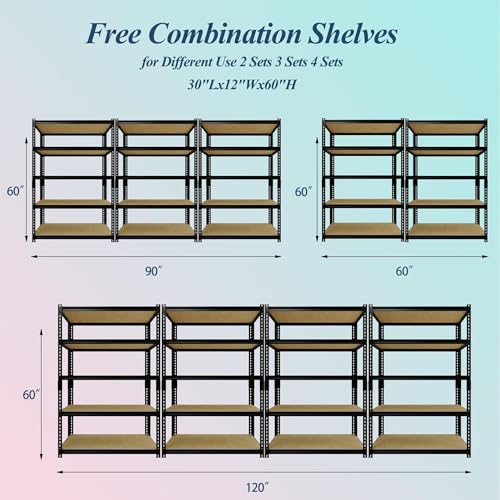 Image of GarveeTech Garage Storage Shelves 5 Tiers 2 Pack, 2000 Lb Capacity Heavy Duty Metal Shelving Unit, 30 inch L x 12 inch W x 60 inch H Adjustable Storage Rack for Kitchen, Pantry, Basement, Bathroom & Laundry