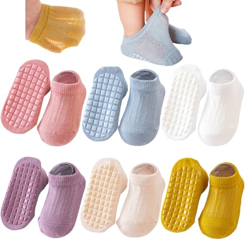 Yafane 6 Paia Calzini Antiscivolo Bambina in Cotone Calze Bambino Bimbi Neonato Calzini per Bambini e Bambine (IT, Età, 0 mesi, 12 mesi, Blu/Rosa/Viola/Giallo/Bianco)