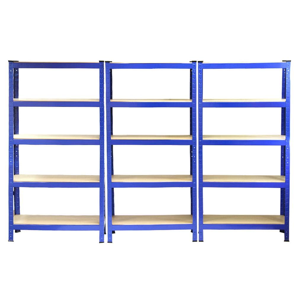 10x T-Rax Regale Hochleistungsregale Schwerlastregal Lagerregal Garagenregal Stahlregal Industrieregal Werkstattregal Steckregal Metallregal 100% schraubenlos Blau 75 x 30 x 150cm + Gratis Gummihammer