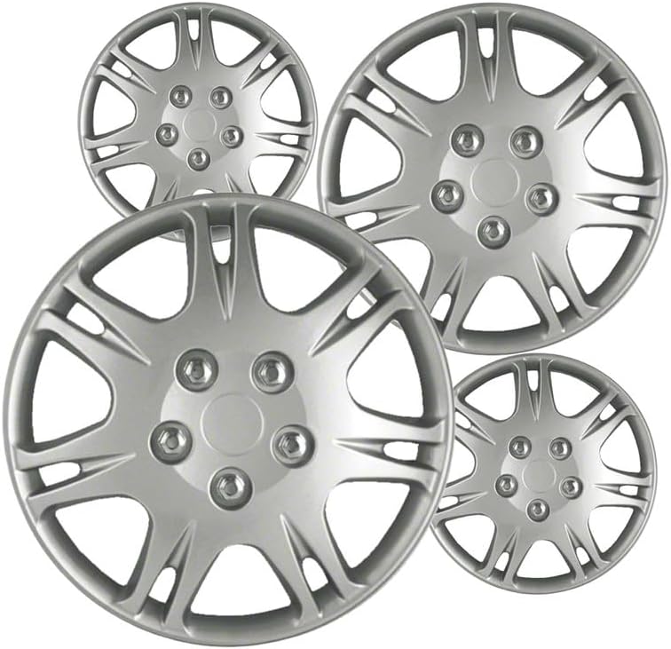 Fuel Rider 15 inch Silver ABS Hubcap Wheel Covers Compatible with 1999-2003 Mitsubishi Galant (Set of 4) Wheelcovers for 15 inch Standard Steel Wheels- Auto Tire Cover Replacement Exterior Cap Cover