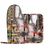 Rainy Street in Paris Printed Oven Mitts and Pot Holders Sets Non-Slip Anti-Scalding Glove Mitt for