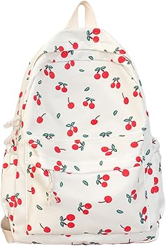 Women Cherry Print Backpack Large Capacity Cute Bookbag Adjustable Strap Cherry Pattern Backpack for Teens