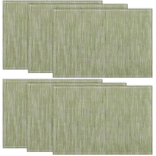 Niviy Green Placemats Set of 6, 12x18 Inch Washable Easy to Clean Heat-Resistant Anti-Skid Sage Green Placemats for Holiday Party Kitchen Dining Room Decoration