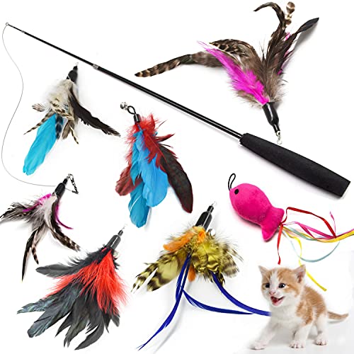 GingerUPer Juguete Pluma de Gato Interactivo,Pluma con Ventosa,Juguetes para Gatos Interactivos Varita Ventosa con Alta Resistencia,para Gato Jugar Solo Juguetes Interior Gatitos (Blue)