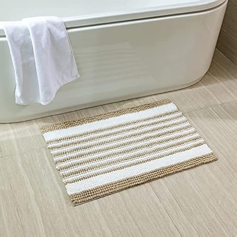 Ashler Long Bath Rug Runner for Bathroom Non Slip Microfiber Bathroom Mat Rug Runner Machine Washable Area Rugs, for Bedroom Floor Sofa Living Room,Beige White 20 x 30 inches Cover