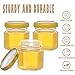 CRTWDMAN 60 Pack Mini Honey Jars/Pot Metal Lids,1.5 oz Glass,Wooden Dippers,Bee Charms,Jutes,Stickers,Small,Tiny, Baby Shower Wedding Party Favors