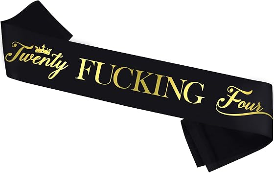 Twenty Four Sash Black Gold Glitter Lettering Its My 24th Birthday Party Decor Funny 24 Years Old Birthday Sash for Women and Queen