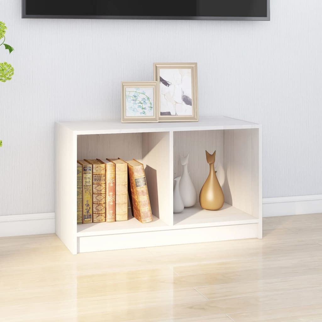 Mobile Porta TV Bianco 70x33x42 cm in Legno Massello di Pino | Armadietto basso da salotto con ripiani a giorno per riporre decoder, console e riviste in modo ordinato
