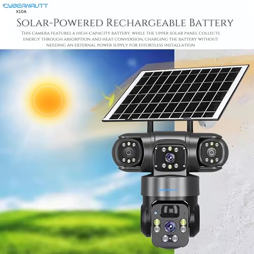 Image of XUGA - Cybernautt X10A 12MP 3 Lens PTZ DUAL Solar 4G Sim Wireless Outdoor CCTV Camera with Three Side View | 360 | Night Vision | Siren Alarm | Outdoor | Waterproof | 2 Way Audio | Use Air-tel 4G Sim