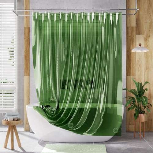 Image of AmazerBath Extra Long Shower Curtain Liner 72x84, Clear Green Shower Liner 84 Inches Long, Plastic Shower Curtain Liners, Cute Tall Shower Liner, PEVA Bathroom Shower Curtain Liners & 3 Magnets