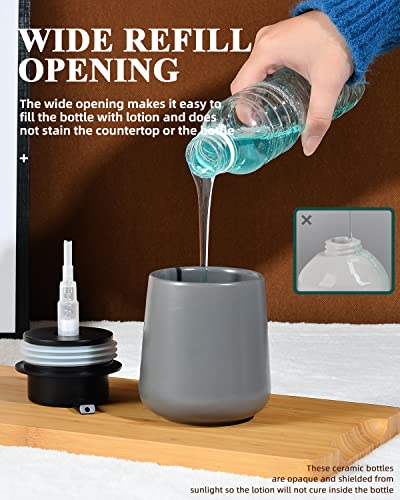 Image of BosilunLife Grey Lotion Dispenser - Modern Ceramic Soap Dispenser Bathroom 12 oz Bottles Lotion Hand Pump Dispenser Black Pump Dish Liquid Dispenser for Kitchen Hand Wash Dispenser
