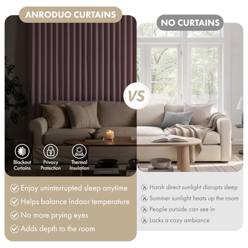 Image of ANRODUO Light Pink Back Tab Blackout Curtains 120 Inch Length 2 Panels | Rod Pocket,Thermal Insulated Room Darkening Light Blocking Curtains for Living Room Bedroom Privacy,W52xL120