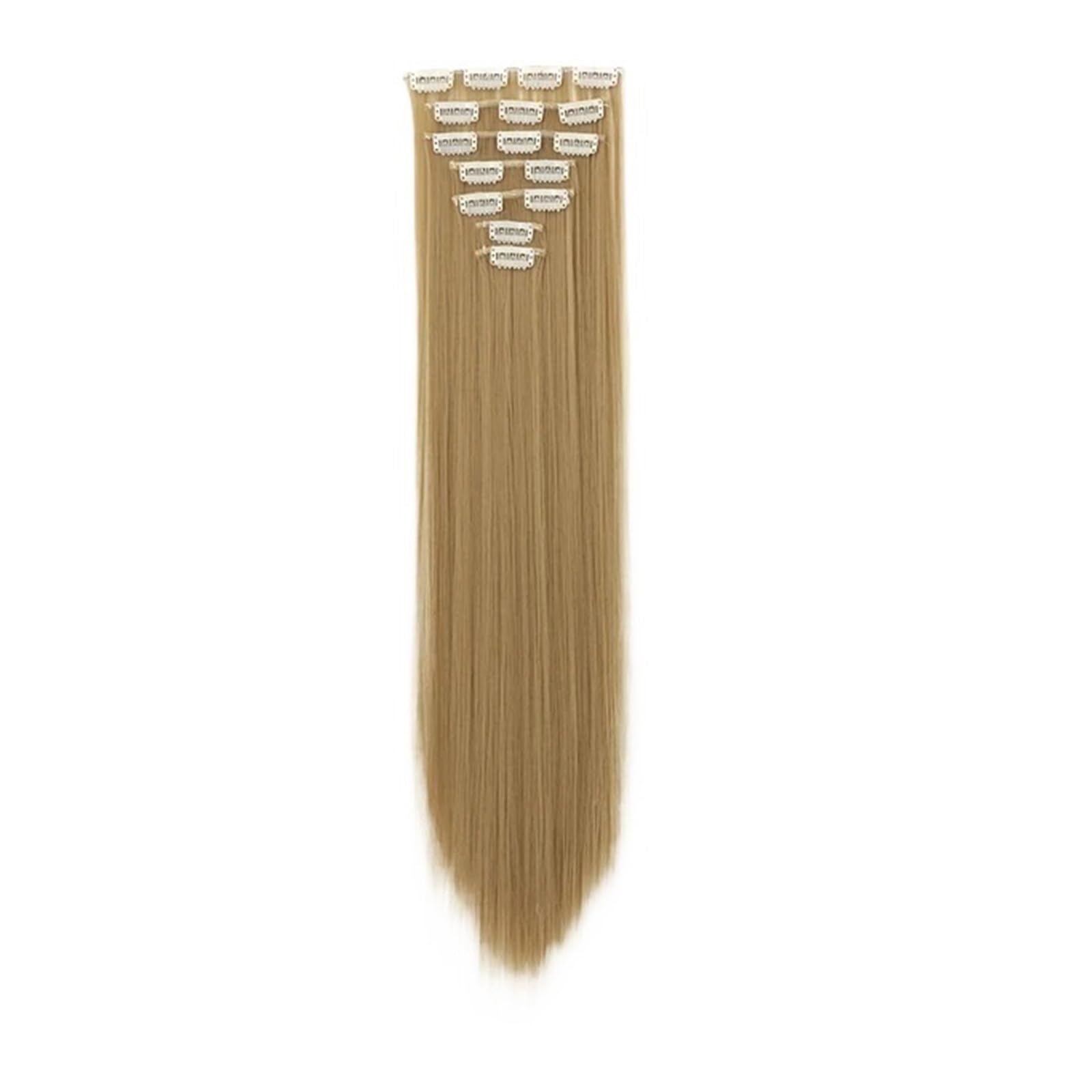 Pezzo di Capelli 7 Clips Extension Capelli Lunghi Lisci Sintetici Clip On Cheveux Clip Naturali Fibra Alta Temperatura Parrucca per Donne(25X40-40-S)
