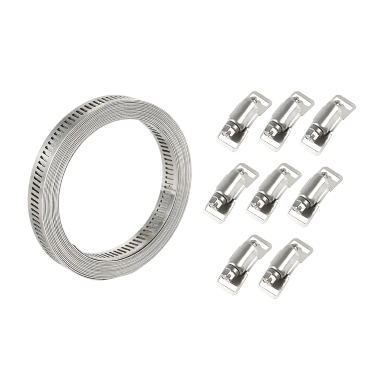 2set Stainless Steel Worm Clamp Hose Strap with Fasteners Adjustable DIY Pipe Ducting for Tube(11.5FT)