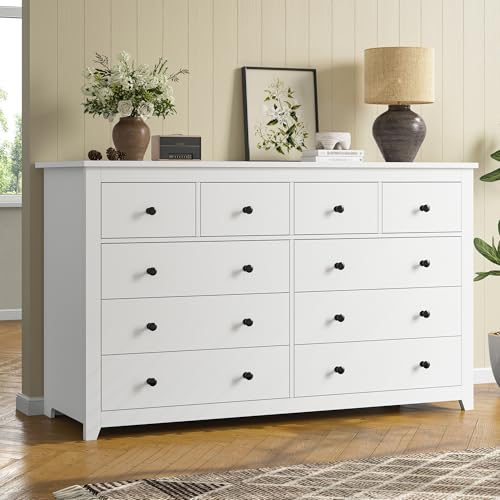 DurayLoly 10 Drawer Dresser for Bedroom Modern White Wood Large Dressers & Chests for Bedroom, Clothes, Office Supplies, Ideal as TV Stand, Entryway Organizer