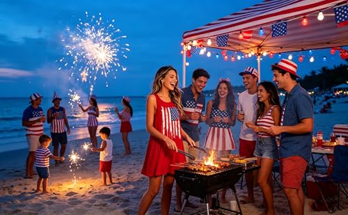 Image of Roshop Womens Juneteenth Flag Sleeveless Dress 4th of July Patriotic Swing Sundress with Pockets