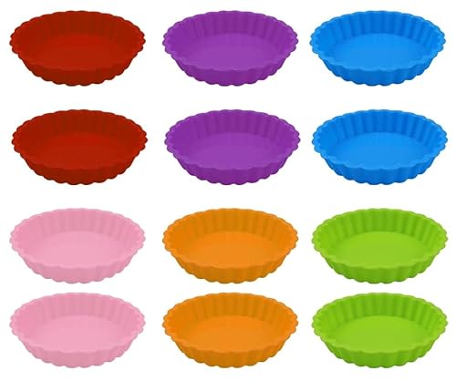 Lot de 12 mini moules à tartelettes, à tartelettes, à quiche, pour la fabrication de cupcakes, muffins, pain (10,2 cm)