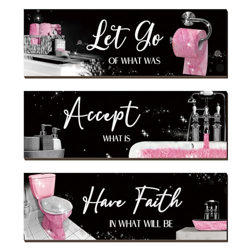 Honoson 3 Pcs Pink Bathroom Decor Wall Art Bathroom Pictures Decor...